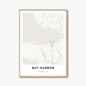 Impression de carte de Bay Harbor, cadeau de carte de Bay Harbor, affiche de Bay Harbor, oeuvre d'art de carte de la ville pour la maison et le bureau, Michigan