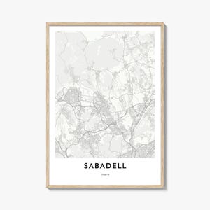 Impression de carte de Sabadell, cadeau de carte de Sabadell, affiche de Sabadell, oeuvre d'art de plan de la ville pour la maison et le bureau, Espagne