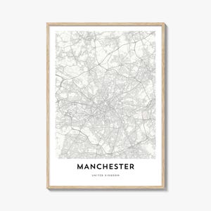 Map of Manchester United Kingdom Print, Manchester Map Gift, Manchester Poster, City Map Artwork for Home & Office,