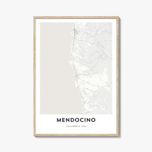 Map of Mendocino Print, Mendocino Map Gift, Mendocino Poster, City Map Artwork for Home & Office, California