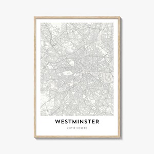 Map of Westminster Print, Westminster Map Gift, Westminster Poster, City Map Artwork for Home & Office, United Kingdom