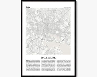 Baltimore Map Print, Newspaper Poster, City Travel Wall Art Decor