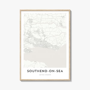Southend-on-Sea Karte Poster, Southend-on-Sea Karte Geschenk, Southend-on-Sea Poster, Stadt Karte für Zuhause & im Büro, Vereinigtes Königreich