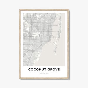 Kaart van Coconut Grove-print, Coconut Grove-kaartcadeau, Coconut Grove-poster, kunstwerk stadsplattegrond voor thuis en op kantoor, Florida