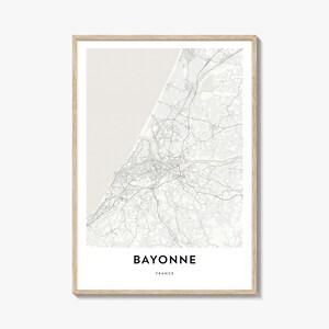 Impresión del mapa de Bayona, Francia, mapa de Bayona, regalo, póster de Bayona, obra de arte del mapa de la ciudad para el hogar y la oficina