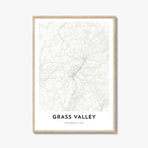 Kaart van Grass Valley-print, Grass Valley-kaartcadeau, Grass Valley-poster, kunstwerk stadskaart voor thuis en op kantoor, Californië