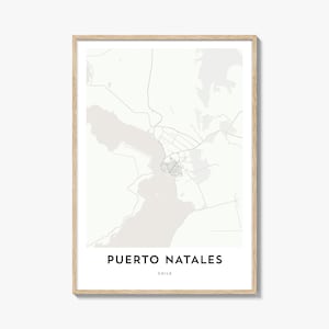Impression de carte de Puerto Natales, cadeau de carte de Puerto Natales, affiche de Puerto Natales, oeuvre d'art de plan de la ville pour la maison et le bureau, Chili