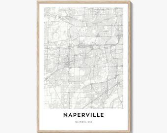 Map of Naperville Print, Naperville Map Gift, Naperville Poster, City Map Artwork for Home & Office, Illinois