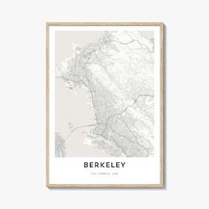 Berkeley Karte Poster Druck, Bay Bereich Wandkunst, Kalifornien Dekor, Alameda County City Street