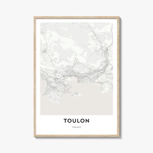 Impression de carte de Toulon, cadeau de carte de Toulon, affiche de Toulon, oeuvre d'art de plan de la ville pour la maison et le bureau, France