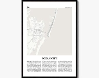 Ocean City Map Print, Newspaper Poster, Travel Maryland Wall Art Decor
