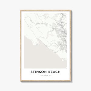 Impression de carte de Stinson Beach, cadeau de carte de Stinson Beach, affiche de Stinson Beach, oeuvre d'art de carte de la ville pour la maison et le bureau, Californie