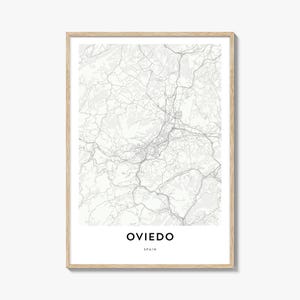 Impresión de mapa de Oviedo, regalo de mapa de Oviedo, póster de Oviedo, obra de arte de mapa de la ciudad para el hogar y la oficina, España