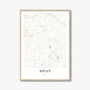 Map of Sicily Print, Sicily Map Gift, Sicily Poster, City Map Artwork for Home & Office, Italy
