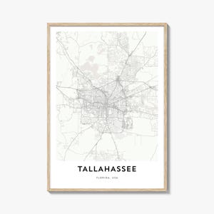 Kaart van Tallahassee-print, Tallahassee-kaartcadeau, Tallahassee-poster, kunstwerk stadsplattegrond voor thuis en op kantoor, Florida
