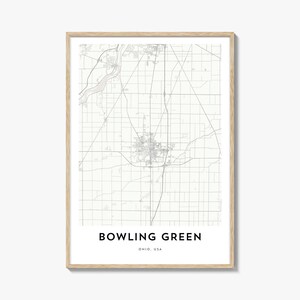Impresión del mapa de Bowling Green, Ohio, regalo del mapa de Bowling Green, póster de Bowling Green, obra de arte del mapa de la ciudad para el hogar y la oficina