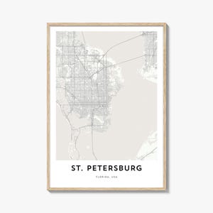 Kaart van Sint-Petersburg, Florida, print, Sint-Petersburg kaartcadeau, Sint-Petersburg poster, stadsplattegrondkunstwerk voor thuis en op kantoor,