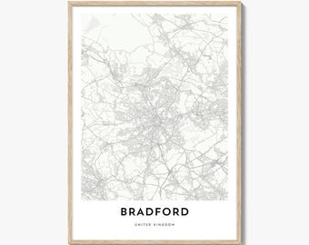 Bradford Map Poster Print, West Yorkshire Wall Art, England Decor, United Kingdom City Street