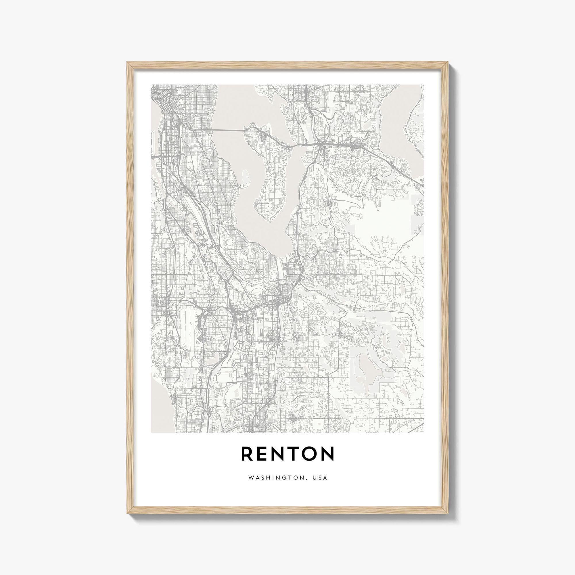 Map of Renton Print, Renton Map Gift, Renton Poster, City Map Artwork for Home & Office, Washington