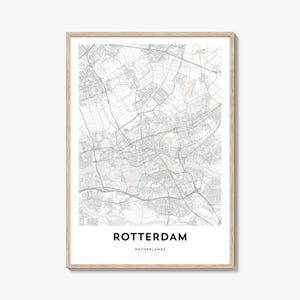 Impression de carte de Rotterdam, cadeau carte de Rotterdam, affiche de Rotterdam, oeuvre d'art de plan de la ville pour la maison et le bureau, Pays-Bas