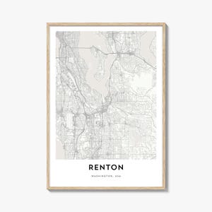 Kaart van Renton-print, Renton-kaartcadeau, Renton-poster, stadsplattegrondkunstwerk voor thuis en op kantoor, Washington