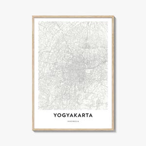 Yogyakarta Karte Poster Druck, Jogja Wand Kunst, Java Dekor, Indonesien Stadtstraße Kunstwerk