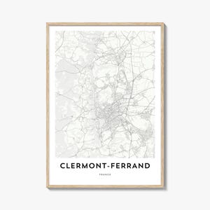 Impresión del mapa de Clermont-Ferrand, regalo del mapa de Clermont-Ferrand, póster de Clermont-Ferrand, obra de arte del mapa de la ciudad para el hogar y la oficina, Francia