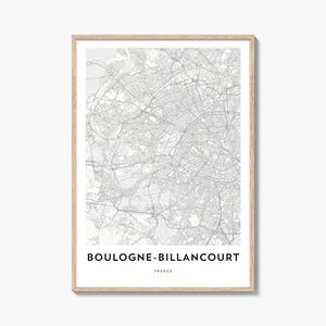 Impresión de mapa de Boulogne-Billancourt, regalo de mapa de Boulogne-Billancourt, póster de Boulogne-Billancourt, obra de arte de mapa de la ciudad para el hogar y la oficina, Francia