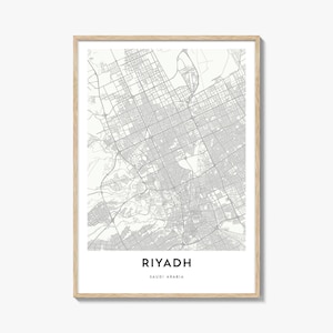 Riyad kaart posterprint, Saoedi-Arabië muurkunst, Arabisch decor, Midden-Oosten City Street