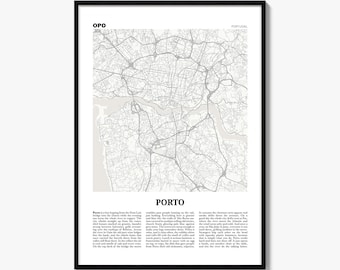 Porto Poster, Newspaper Map Print, Portugal Wall Art