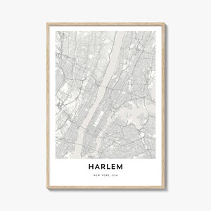 Impression de carte de Harlem, cadeau de carte de Harlem, affiche de Harlem, oeuvre d'art de plan de la ville pour la maison et le bureau, New York
