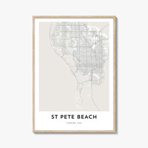 St Pete Beach kaart posterprint, kunst aan de muur Florida, decor VS, Tampa Bay City