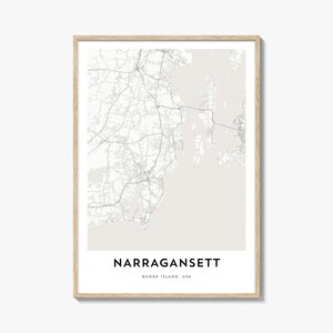 Impression de carte de Narragansett, cadeau de carte de Narragansett, affiche de Narragansett, oeuvre d'art de plan de la ville pour la maison et le bureau, Rhode Island