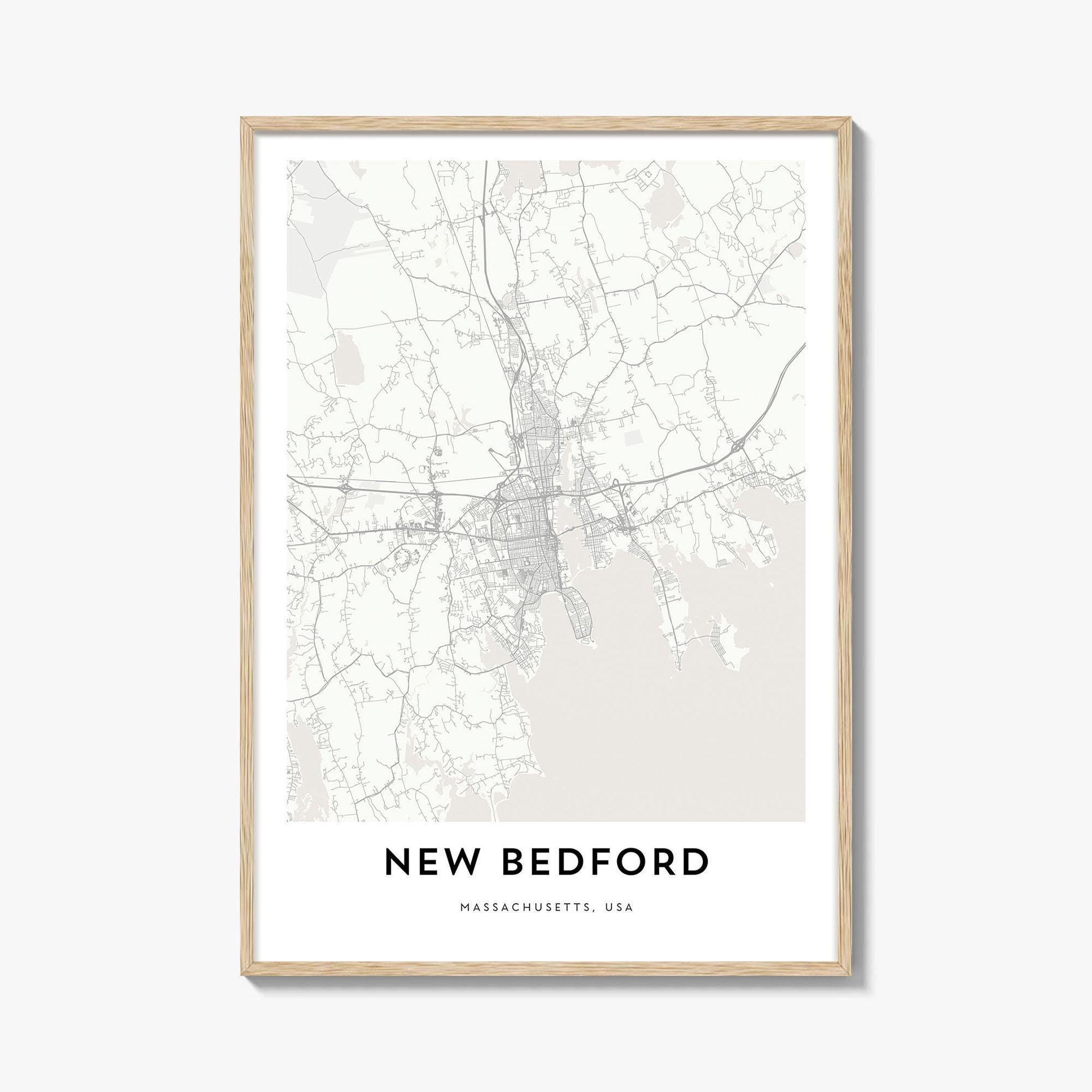 Map of New Bedford Print, New Bedford Map Gift, New Bedford Poster, City Map Artwork for Home & Office, Massachusetts