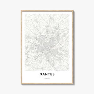 Karte von Nantes Print, Nantes Karte Geschenk, Nantes Poster, Stadt Karte Kunstwerk für Zuhause & für das Büro, Frankreich