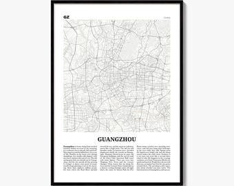 Guangzhou-Stadtplan-Druck, Zeitungsposter, Wanddekoration für Stadtreisende