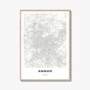 Karte von Amman Print, Amman Karte Geschenk, Amman Poster, Stadt Karte Kunstwerk für Zuhause & für das Büro, Jordanien
