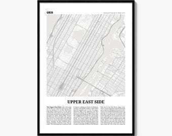 Stadtplan der Upper East Side, Zeitungsposter, Stadtreise-Wanddeko