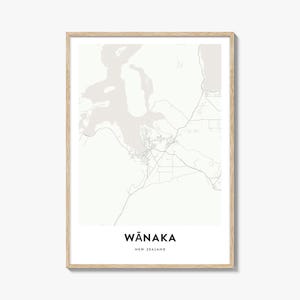 Impression de carte de Wanaka, cadeau de carte de Wanaka, affiche de Wanaka, oeuvre d'art de plan de la ville pour la maison et le bureau, Nouvelle-Zélande