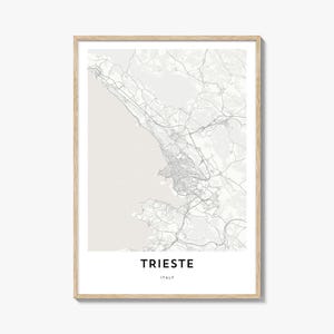 Stampa poster mappa di Trieste, arte murale Italia, decorazione Friuli Venezia Giulia, strada della città adriatica