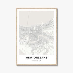 Print kaart van New Orleans, cadeau kaart New Orleans, poster New Orleans, kunstwerk stadsplattegrond voor thuis en op kantoor, Louisiana