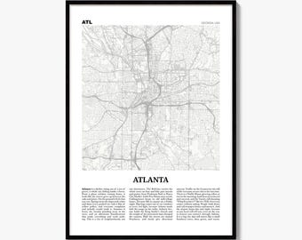 Atlanta Map Print, Newspaper Poster, City Travel Wall Art Decor