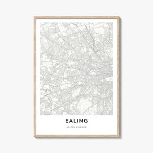 Ealing Map Poster Print, London Wall Art, England Decor, United Kingdom City Street Artwork