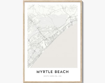 Myrtle Beach Map Poster Print, South Carolina Wall Art, USA Decor, Coastal City Street