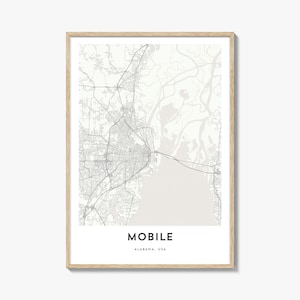 Impression de carte mobile, cadeau de carte mobile, affiche mobile, oeuvre d'art de plan de ville pour la maison et le bureau, Alabama