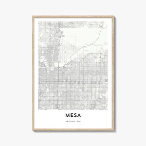 Impression de carte de Mesa, cadeau de carte de Mesa, affiche de Mesa, oeuvre d'art de plan de la ville pour la maison et le bureau, Arizona