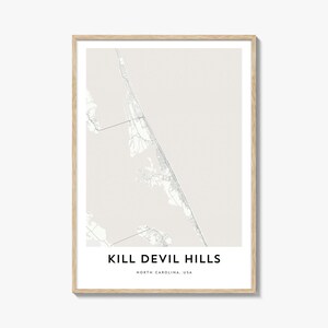Karte mit Kill Devil Hills Druck, Kill Devil Hills Karte Geschenk, Kill Devil Hills Poster, Stadt Karte für Zuhause & im Büro, North Carolina