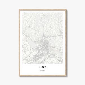 Linz Map Poster Print, Austria Wall Art, Upper Austria Decor, Danube City Street Artwork