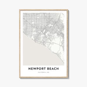 Impression de carte de Newport Beach, cadeau de carte de Newport Beach, affiche de Newport Beach, oeuvre d'art de carte de la ville pour la maison et le bureau, Californie