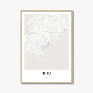 Impresión de mapa de Ibiza, regalo de mapa de Ibiza, póster de Ibiza, obra de arte de mapa de la ciudad para el hogar y la oficina, España